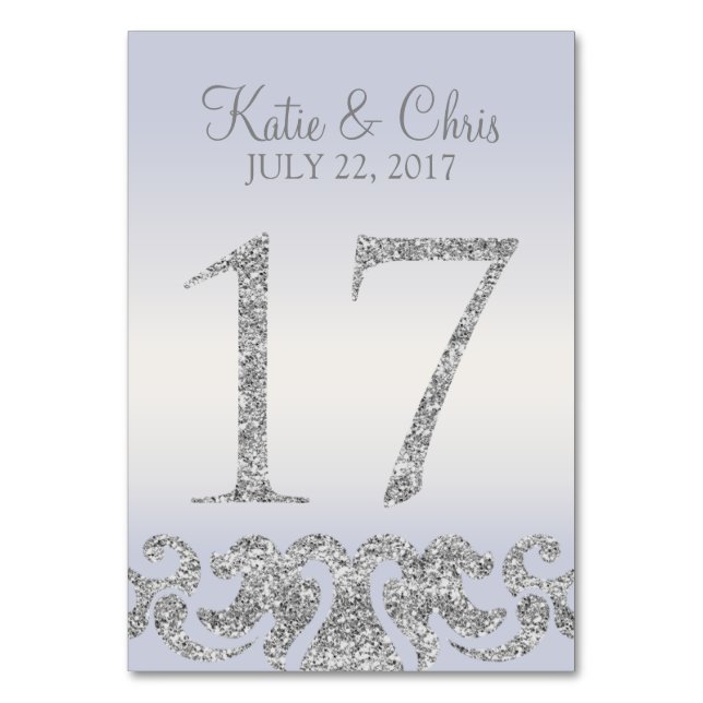 Periwinkle Silver Glitter Se Bordsnumren-17 Bordsnummer (Framsidan)