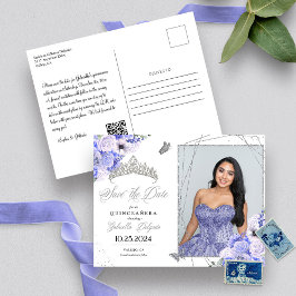 Periwinkle Silver Tiara Quinceañera Fotobrev Vykort