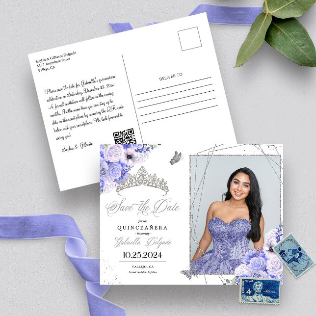 Periwinkle Silver Tiara Quinceañera Fotobrev Vykort (Skapare uppladdad)