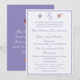 Periwinkle Two Hearts Catholic Wedding Invitation Inbjudningar