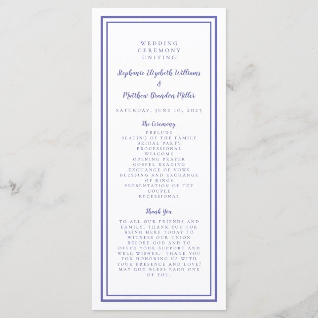 Periwinkle Vit Vigestund Ceremoni Modern Program (Framsida)