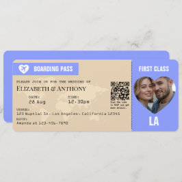 Periwinkle & Warm Sand Boarding Pass Wedding Inbjudningar