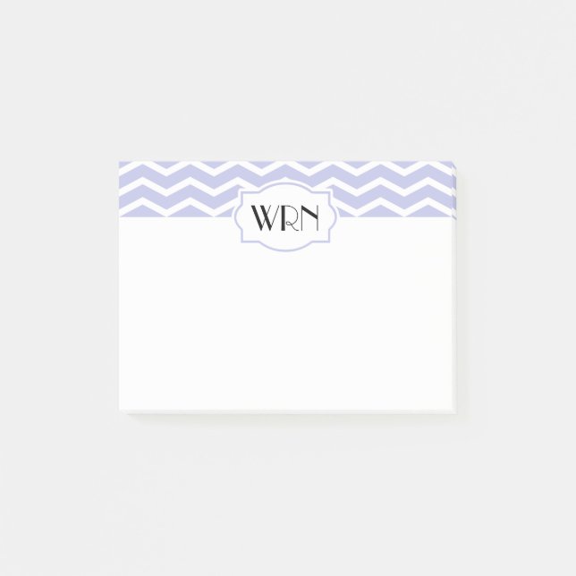 Periwinkle White Chevron Patterned Monogrammed Post-it Block (Framsida)