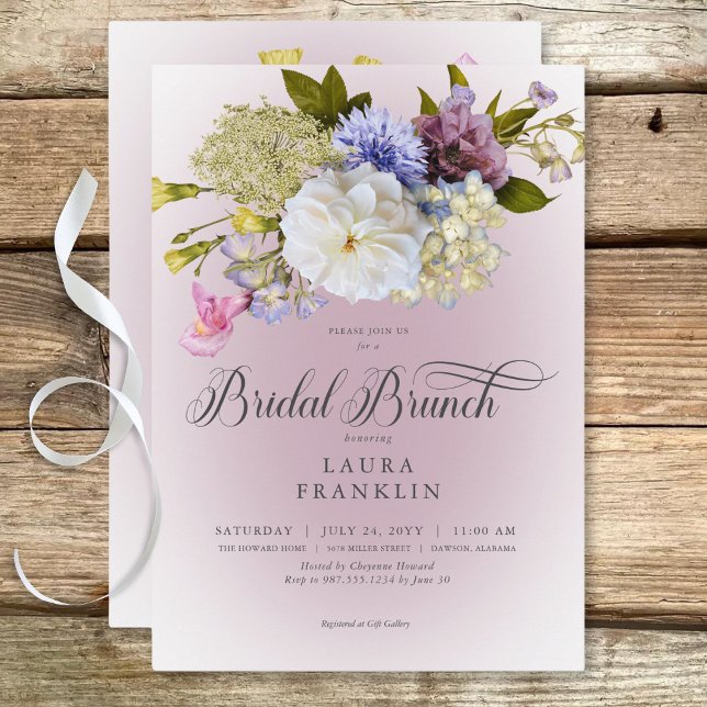 Periwinkle White Mauve Blommigt Modern Möhippa Bru Inbjudningar (Periwinkle White Mauve Floral Modern Bridal Brunch Invitation)