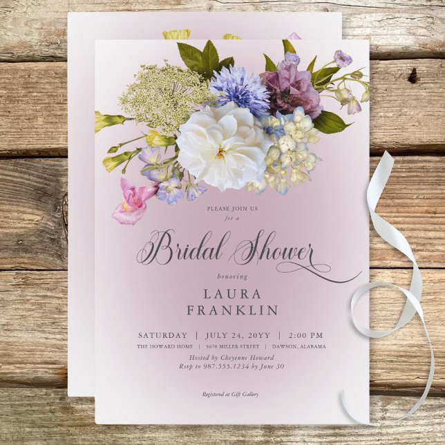Periwinkle White Mauve Blommigt Modern Möhippa Inbjudningar (Periwinkle White Mauve Floral Modern Bridal Shower Invitation)