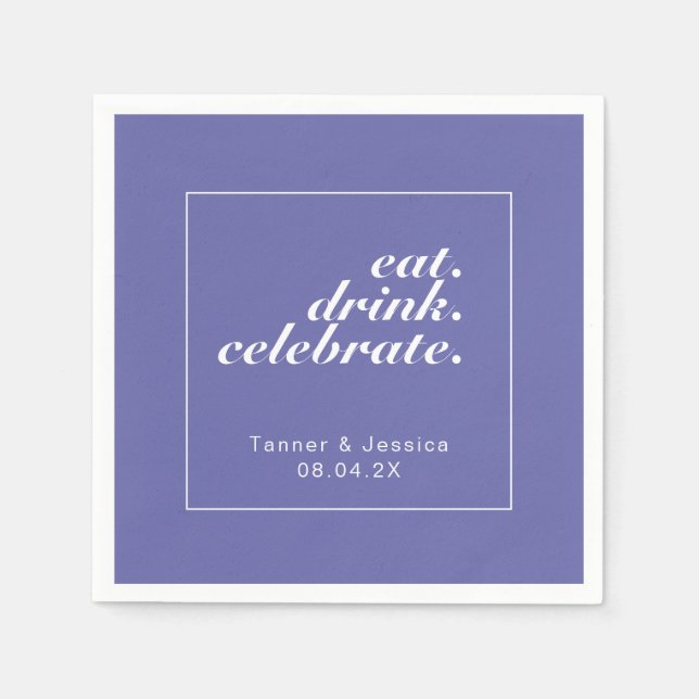 Periwinkle & White Modern Minimalist Bröllop Pappe Pappersservett (Framsidan)