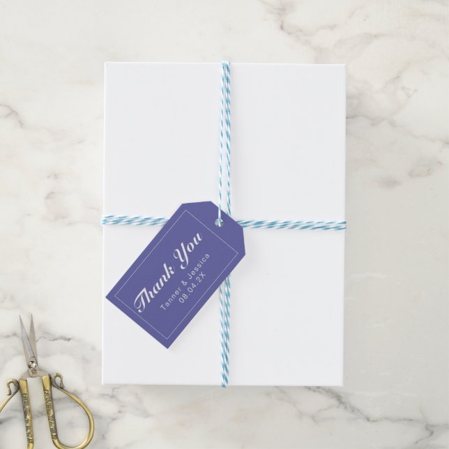 Periwinkle & White Modern Minimalist Tack Presentetikett (With Twine)