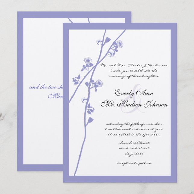 Periwinkle Wildblomblooming Gren Bröllop Inbjudningar (Fram/baksida)