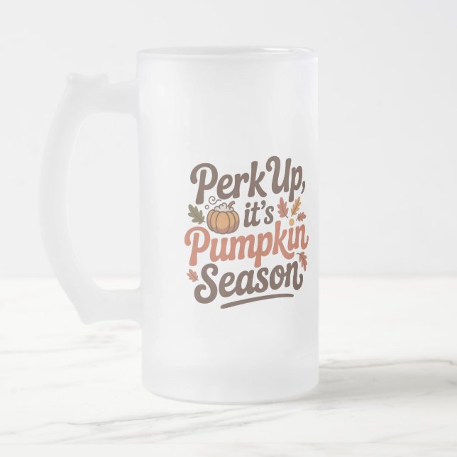 Perk up pumpkin coffee quote seasonal cozy frostat ölglas (Vänster)