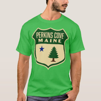 Perkins Cove Maine Retro Gräs Träd Shield Grönt T Shirt
