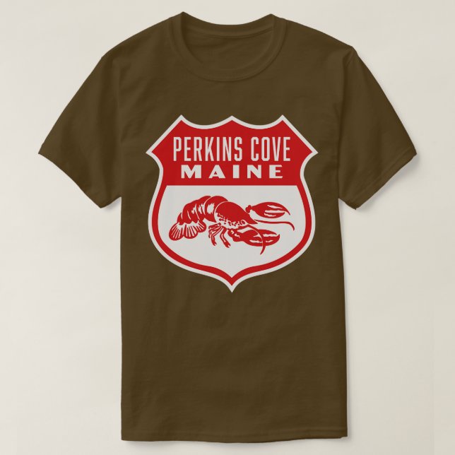 Perkins Cove Maine Retro Shield Red T Shirt (Design framsida)