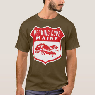 Perkins Cove Maine Retro Shield Red T Shirt