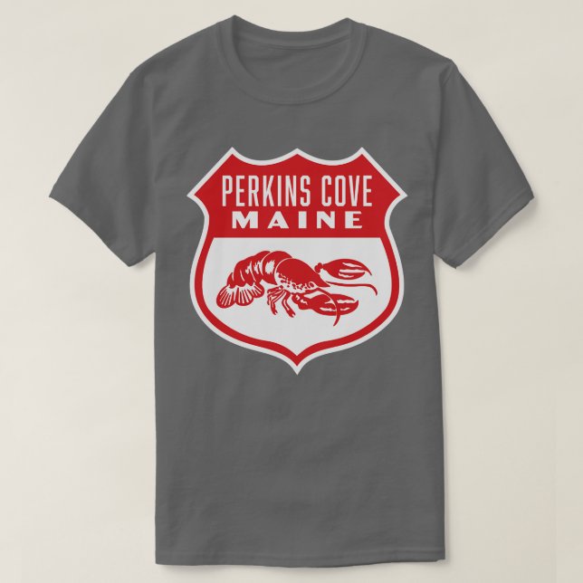Perkins Cove Maine Retro Shield Red T Shirt (Design framsida)