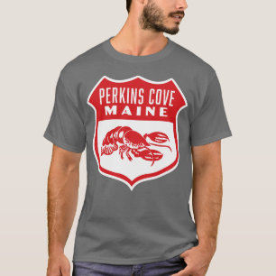 Perkins Cove Maine Retro Shield Red T Shirt