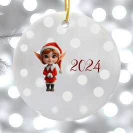 Perky Girl jul Elf Ceramic Ornament