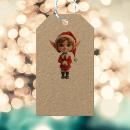 Perky Girl jul Elf Kraft Gift Märkres Presentetikett