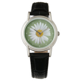 Perky White Daisy Flower med Gröntens bakgrund Armbandsur