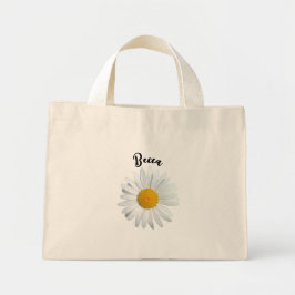Perky White Daisy Flower Personalized Mini Tygkasse