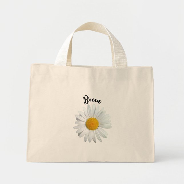 Perky White Daisy Flower Personalized Mini Tygkasse (Framsidan)