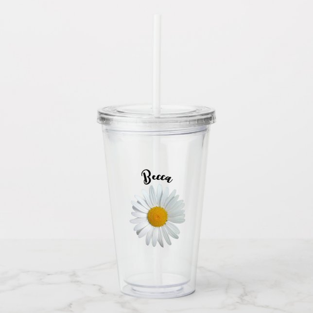 Perky White Daisy Flower Personalized Tumbler Take Away Mugg (Framsida)