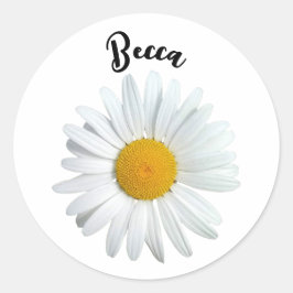 Perky White Daisy Flower Personlig Sticker Runt Klistermärke
