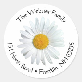 Perky White Daisy Flower Round Address Label Runt Klistermärke