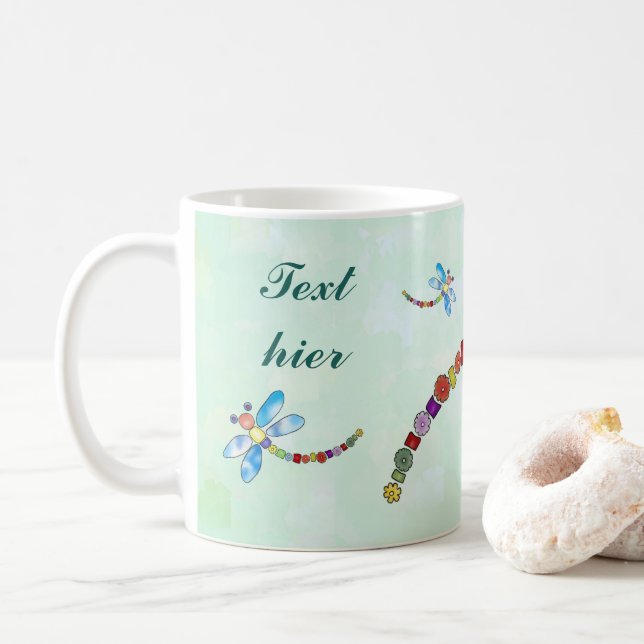 Perlenlibelle, personalisiert kaffemugg (Med munk)