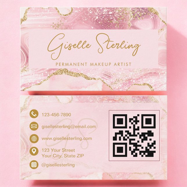 Permanent Makeup Artist Blush Rosa Agat QR-kod Visitkort (Skapare uppladdad)