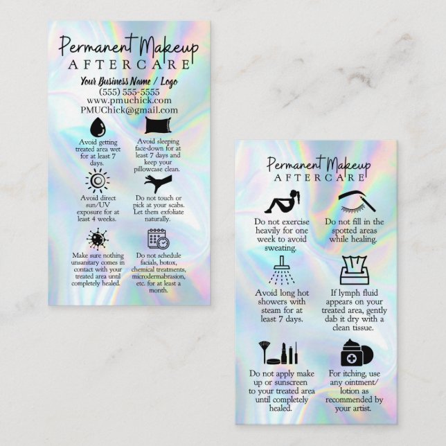 Permanent Makeup-efterbehandlingskort Visitkort (Fram/baksida)