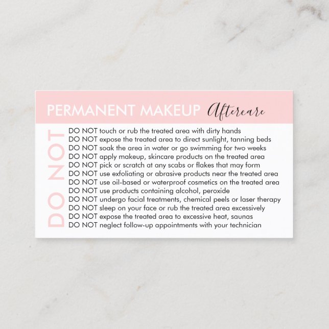 Permanent Makeup Undviker Råd Eftervård Visitkort (Baksida)