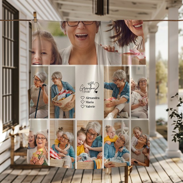Peronalized 10 Photo Best Grandma Ever Minimalist Fleecefilt (Skapare uppladdad)