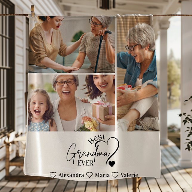 Peronalized 3 Photo Best Grandma Ever Minimalist Fleecefilt (Skapare uppladdad)