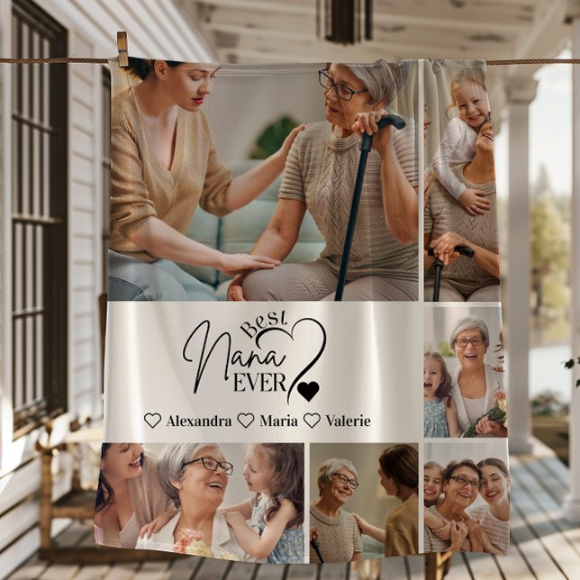 Peronalized 6 Photo Best Nana Ever Minimalist Fleecefilt (Skapare uppladdad)