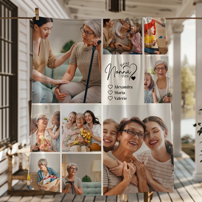 Peronalized 9 Photo Best Nonna Ever Minimalist Fleecefilt (Skapare uppladdad)