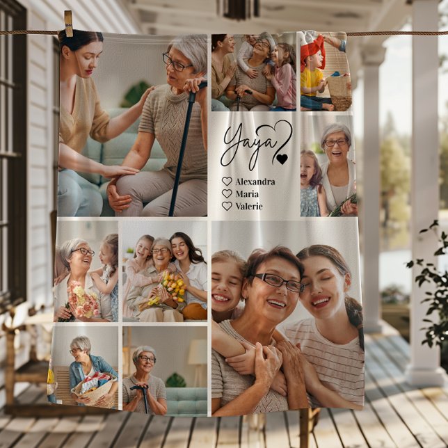 Peronalized 9 Photo Yaya Minimalist Line Art Fleecefilt (Skapare uppladdad)