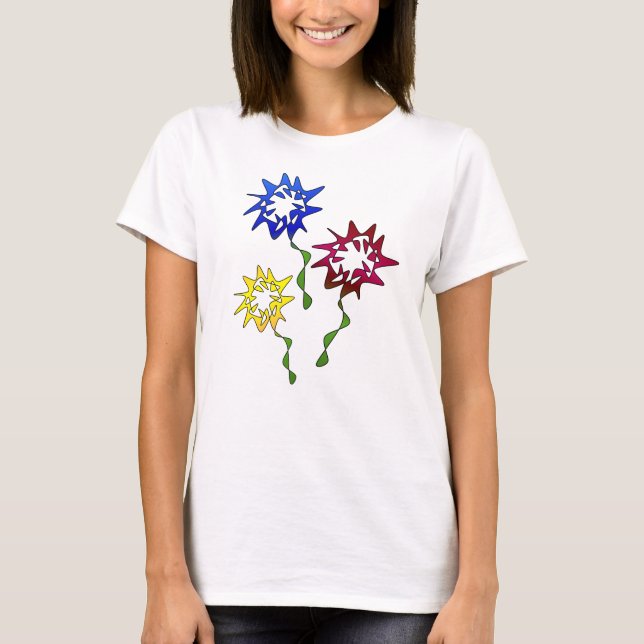 Perpetual Bloom Flower Art in Blue, Red, Gult T Shirt (Framsida)
