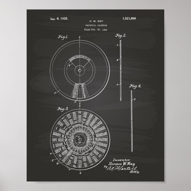 Perpetual Calendar 1925 Patent Art Chalkboard Poster (Framsidan)