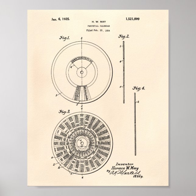 Perpetual Calendar 1925 Patent Art Old Peper Poster (Framsidan)