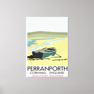 Perranporth Cornwall Seaside-reseaffisch. Canvastryck