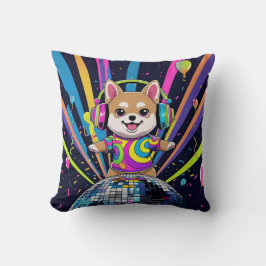 Perro Kawaii Shiba Inu Bailando Neón Retro Kudde