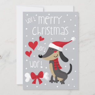 Perro salchicha Noel. Dachshund Santa. Julkort