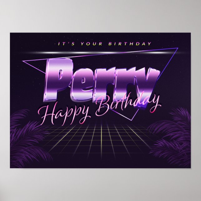 Perry Namn Vorname lila retro Poster Geburtstag (Framsidan)