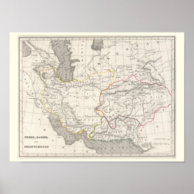 Perse, Kaboul och Beloutchistan - Historiskt Karta Poster (Framsidan)