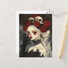 Persephone Goth Röd ros Döskallars Vykort