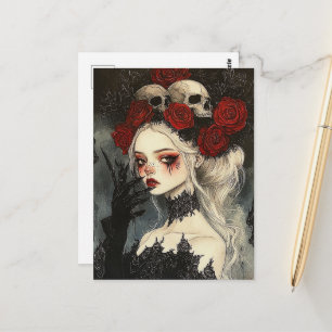 Persephone Goth Röda Rosor Döskallar Vykort