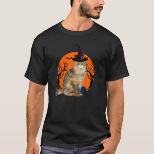 Perserkatt Söt Halloween Häxa Hatt Och Måne T Shirt