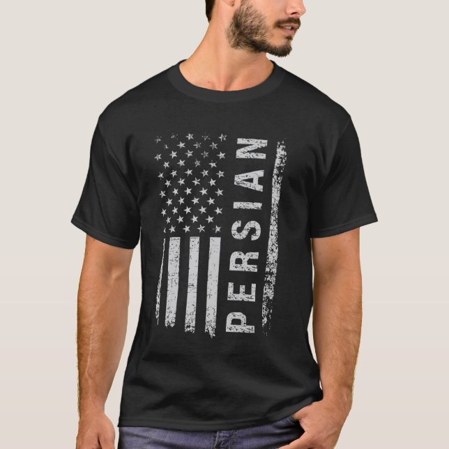 Perserkatte Amerikansk Flagga T Shirt (Framsida)
