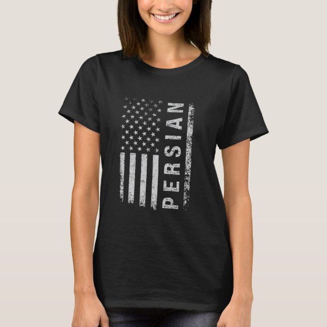 Perserkatte Amerikansk Flagga T Shirt (Framsida)