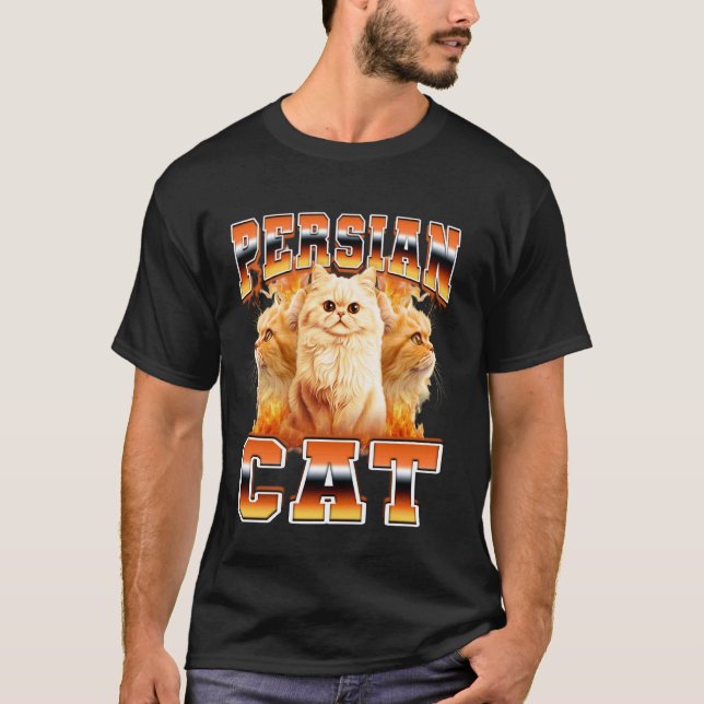 Perserkatte Flammor 90-Tal Bootleg Stil T Shirt (Framsida)