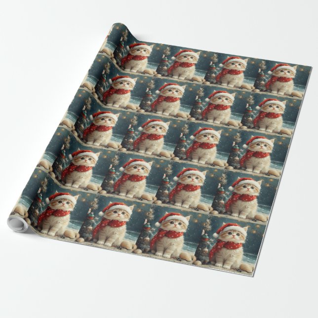 Perserkatte Jul Vintage Strand Presentpapper (Utrullad)